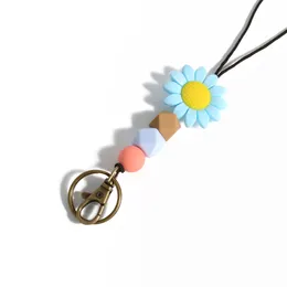 Keychains Fashion Silicone Beaded Keychain For Women Girls Handmade Cute Sunflower Id Badges And Keys Teacher Gift 2023