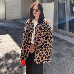 Women's Jackets Korean Casual Loose Faux Fur Leopard Print Coat Women Autumn Winter Oversized Streetwear Retro Single Breasted Outerwear