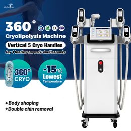 Cryotherapy Fat Freeze Machine 360 Degree Cavitation Lipolaser Slimming Machine 5 Handles Weight Loss Skin Tightening Double Chin Removal Spa Use