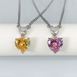 Luxury Pink Heart Cubic Zirconia Necklace for Women Temperament Elegant Bride Wedding Party Necklace Fancy Gift Trendy Jewelry