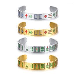 Bangle Hip Hop Rock Lucky Mahjong Bracelet Gold Colour Stainless Steel Open Cuff Bangles For Men Fashion Jewellery Drop