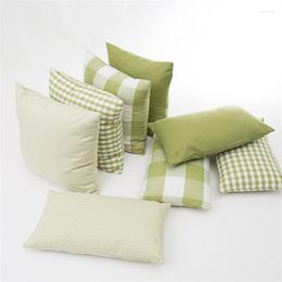 Pillow 30x50/45x45cm Plain Colour Plaid Cover Grass Green Chequered Pillowcase Sofa Decrative Striped Bed Lumbar