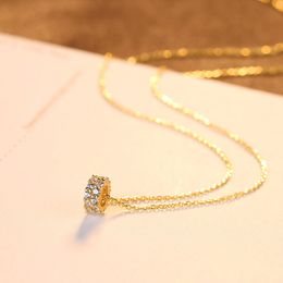 Luxury Double Row Shiny Zircon S925 Silver Pendant Necklace High Grade 18k Gold Plated Sexy Women's Collar Chain Fashion Classic Jewelry Valentine's Day Gift