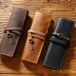 Retro Leather Pencil Wrap Bag Handmade Pen Multi-functional Roll Holder Case For Student Artists Writers