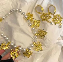 Halskette-Ohrringe-Set, zarte Vintage-Herz-Schmuck-Sets, romantischer Perlenimitat-Schmuck, elegante, trendige Halsketten, exquisiter Charme