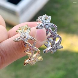 Hoop Earrings Iced Out Bling 5A Cz Paved Starfish Sea Star Shaped Huggie Earring For Women Fashion High Quality Jewelry