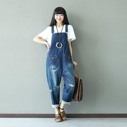 Women's Jumpsuits & Rompers Personality Hole Denim Women Jumpsuit Plus Size Loose Fashion All Matched Casual Overalls Basic Vintage Washed J