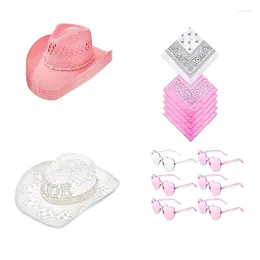 Berets 18Pcs HolographicBridal Cowgirl Party Set Heart Glasses Bride Cowboy Hats For Bachelorette Wedding Music Festival