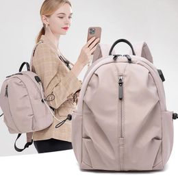 School Bags Fashion Women's Bag Rechargeable Business Travel Backpack Softback Waterproof Ladies Pocket Light Grey Soft Handle Backpacks