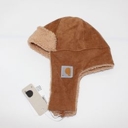 Corduroy trapper hattar för kvinnor lyxiga vinter varma män hatt solid tjock lamm ull kepsar barn