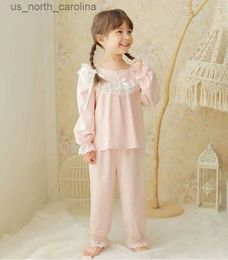 Clothing Sets Set Kid Sleepwear Girls Pink Pajama Sleeve Tops+Pants.Vintage Toddler Girl Pyjamas Set.Children Clothes