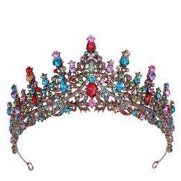 Vintage Princess Colourful Crystal Rhinestone Stone Crown Wedding Tiaras for Women Costume Bridal Hair Accessories