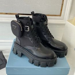 Designer Boots Women Boots Calfskin Martin Shoe Ladies Platform Boot Detachable Nylon Pouch Combat Boot with Box