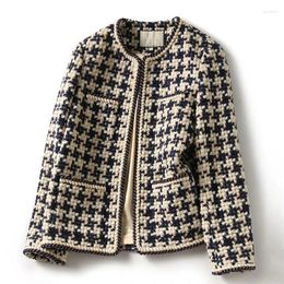 Women's Suits 2023 Elegant Weave Plaid Coats For Women Blazer With Pocket And Lining Autumn Winter Causal Tweed Coat Office Ladies Suit