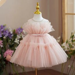 Girl Dresses Baby Girls Party Dress 2023 Summer Flower Wedding Princess O-Neck Sleeveless Bow Ball Gown Kids Birthday