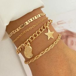 Link Bracelets Women's Bohemian Ins Layered Silver Gold Plated Jewelry Five Pointed Star Delicate Bracelet Light Luxury Personality Style