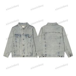 xinxinbuy Men designer Coat Jacket Double letter Jacquard denim fabric long sleeve women black khaki blue XS-3XL