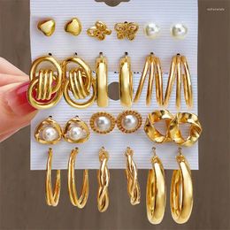 Hoop Earrings 12 Piece Set Women's C-shaped Geometric Fake Pearls Ins Heart-Shaped Butterfly