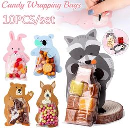 Gift Wrap 10PCS/set Animal Cute Card Candy Bags Plastic Bag Baby Shower Birthday Party Cookie Bear Packaging Treat