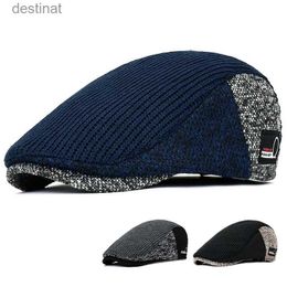 Berets Men Newsboy Hats Thick Autumn Winter Vintage Herringbone Octagon Cap Casual knitted Berets Gatsby Flat Hat Color Matching CapL231106