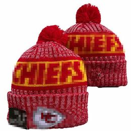 Men Knitted Cuffed Pom Kansas City Beanies KC Bobble Hats Sport Knit Hat Striped Sideline Wool Warm BasEball Beanies Cap For Women A17