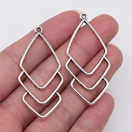 Charms 10pcs 50x25mm Antique Silver Color Hollow Geometric Earrings Pendant For DIY Jewelry Making