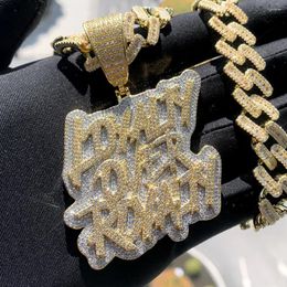 Chains Iced Out Bling CZ Letter Loyalty Over Royalty Pendant Necklace Full Paved 5A Cubic Zirconia Two Tone Color Hip Hop Jewelry