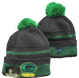 Men Knitted Cuffed Pom GREEN Beanies BAY GB Bobble Hats Sport Knit Hat Striped Sideline Wool Warm BasEball Beanies Cap For Women A15