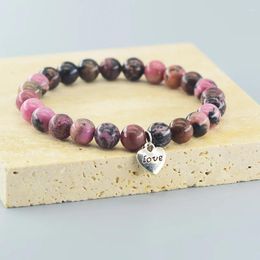 Link Bracelets Natural Rhodonite Stone Bead Bracelet Women Men Energy Yoga Healing Balance Jewellery Birthday Gift For Girlfriend Wholesale