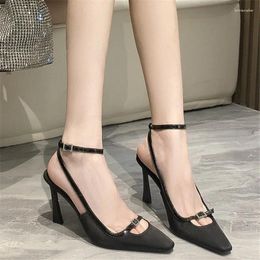 Sandals 2023 Summer High Heels Women Slik Metal Buckle Pointed Toe Slingbacks Pumps Ladies Sexy Black
