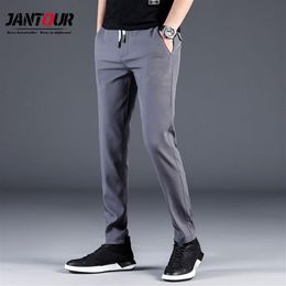 Summer Pants Mens Skinny Stretch Korean Casual Slacks Slim Fit Chino Elastic Waist Jogger Dress Trousers Male Waterproof Thin350f