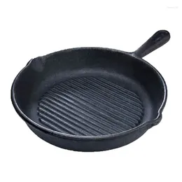 Pans Cast Iron Circular Flat Low Striped Steak Frying Plate Barbecue Pan Single Handle Western Style