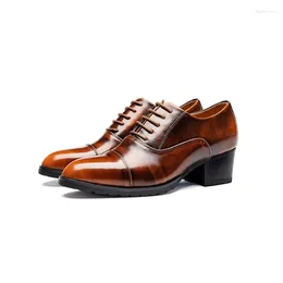 Dress Shoes Fashion Men's Genuine Leather Lace Up Height Increasing Designer Pointed Toe 5CM High Heel Oxford Man Formal