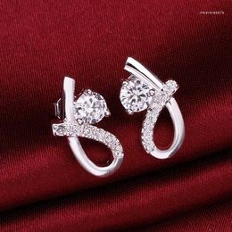 Stud Earrings Bridal Jewelry 925 Sterling Silver Female Models Exquisite Gorgeous Fashion Charm Circular Inlaid Zircon E537