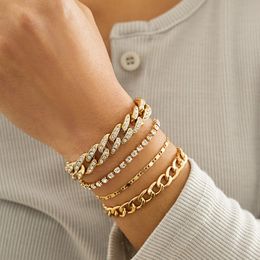 4Pcs Fashion Iced Out Chain Bracelet Set For Women Crystal Gold & Silver Color Tennis Chain Bangle Female Trendy Jewelry