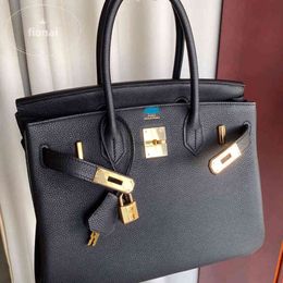 Handbag Emmas woman's designer bags Full Hand Sewing Wax Thread Birkin25 Black Gold Togo Leather Platinum Bag high-grade luxury bags