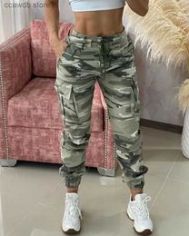 Women's Pants Capris Camouflage Print Drawstring Pocket Design Cargo Pants Women Mid Waist Cargo Slim Pencil Pants T231106