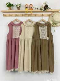 Casual Dresses Japanese Mori Women Embroidered Doll Collar Sleeveless Vest Dress Corduroy Autumn And Winter