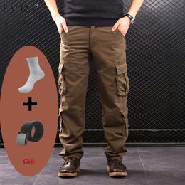 Men's Pants Multi Pockets Mens Cargo Pants Military Tactical Cotton Khaki Outwear Straight Casual Trousers for Men Pantalon Militaire Homme 230406