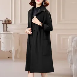 Women's Trench Coats Single Button Outerwear Stylish Knee Length Coat With Turn-down Collar Closure Patch For Fall