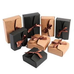 Gift Wrap 510pcs Kraft Paper Bag With Ribbon Boxes For Packaging Wedding Party Bags Valentine Day Candy Box Surprise 230406