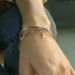 Link Bracelets Triple Layered Bangles Cuff For Women Girls Bracelet 585 Rose Gold Colour Bead Key Charm Fashion Party Jewellery Gifts DCB56A