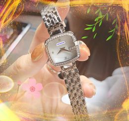 Popular Small Square Dial Quartz Movement Watch full stainless steel diamonds ring bracelet women Clock lovers Super Bright Waterproof Watches Reloj Hombre Gifts