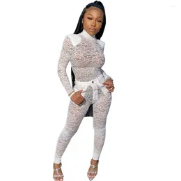 Women's Two Piece Pants Floral Lace Sheer Set Women Top And Festival Clothing Night Party Club Birthday Outfits Matching Sets Wholesale