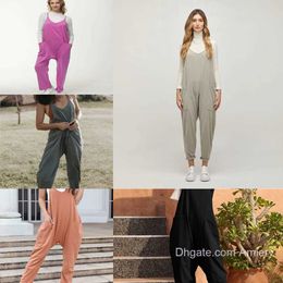 Wholesale Plus Size Women's Clothing S-4xl Long Pants Pocket Suspender Jumpsuit Loose Waistband Pants Solid Colour Rompers Jumpsuits Women