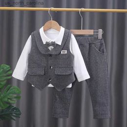 Clothing Sets Spring Children Gentleman Baby Boy Girl Sweater Vest Shirt Pants Kids Formal Clothing Toddler Tracksuit Years R231106