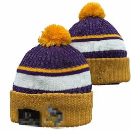 Men Knitted Cuffed Pom Minnesota Beanies MIN Bobble Hats Sport Knit Hat Striped Sideline Wool Warm BasEball Beanies Cap For Women A5