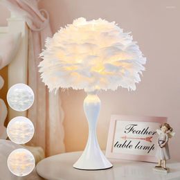 Table Lamps Feather LED Lamp Cafe Wedding Romantic Desktop Decoration Modern Bedroom Study Dining Room El Bedside Desk Night Light