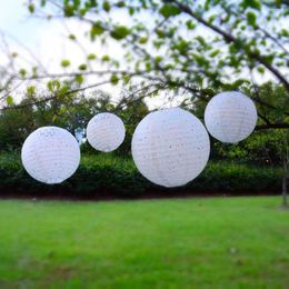 Christmas Decorations 10pcs 8" 10" 12" 14" 16" Multi Size White Round Hollow Carved Chinese Traditional Foldable Paper Ball Lanterns Wedding
