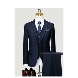 Men's Suits Blazers Wedding party men's 3-piece tuxedo jacket high-end belt ankle length pants Customised business attire 230406